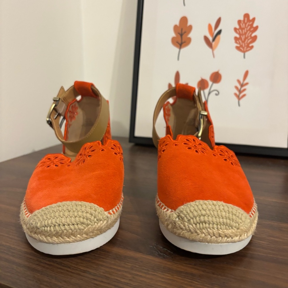 Crown Vintage Brixie Red Orange Espadrille Wedge Sandals with Ankle Strap - Picture 4 of 11